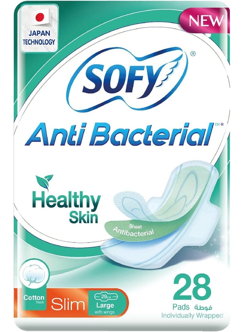 Sofy Anti-Bacterial Slim Large Cotthon Pads With Wings 28 Pads - Image 1